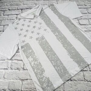 Obnoxious Golf Mens Polo Shirt 2XL White Grey American Flag Print Short Sleeve